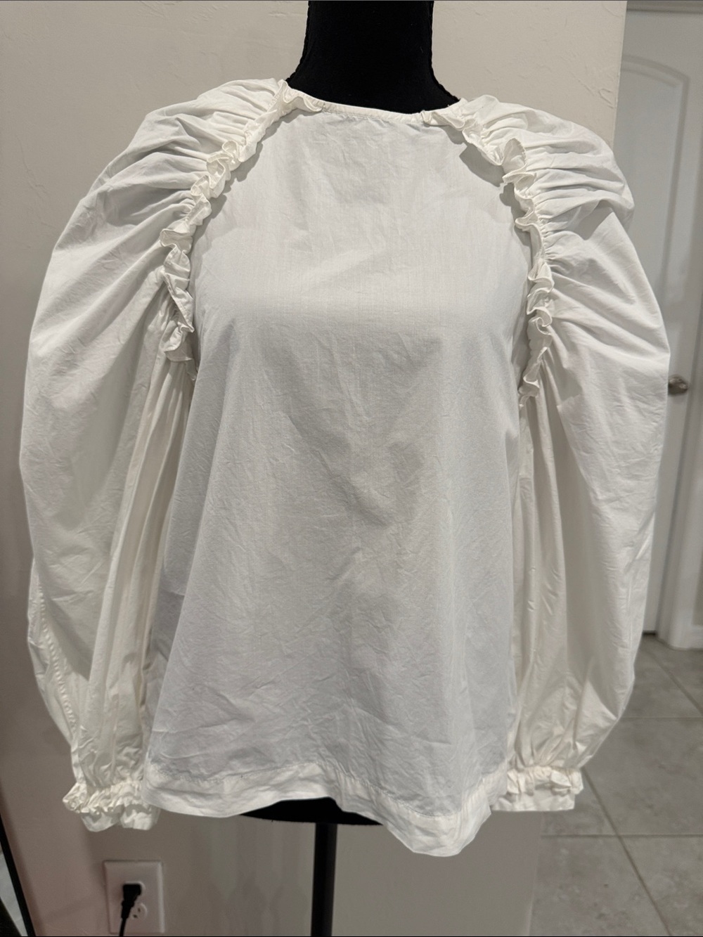 Ulla Johnson White Ruffle Puff Sleeve Blouse Top Back Zip Romantic Boho